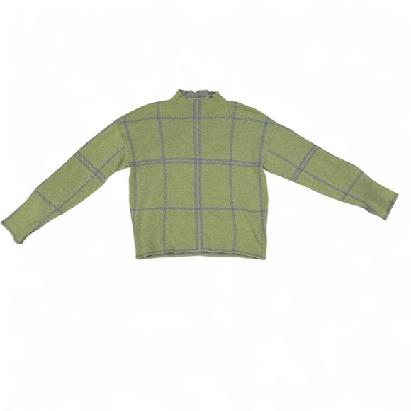 Green & Gray Mock Neck Plaid Sweater - Picture 4 of 5